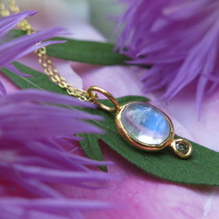 Lumia- Moonstone, Diamond, and 14k Gold Pendant