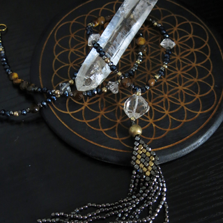 I am PROTECTED- Hematite, Tiger's Eye, Payson Diamond Necklace